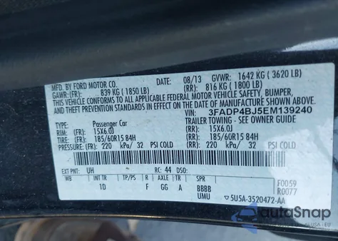 2014 Ford Fiesta Se z USA, uszkodzony, nr VIN 3FADP4BJ5EM139240